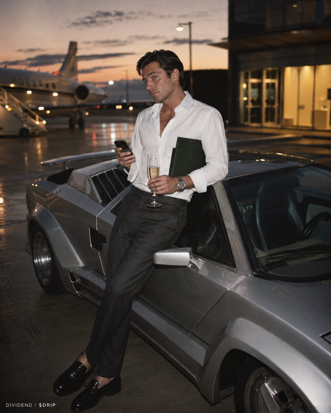 Holder leaning on his Lamborghini on the tarmac